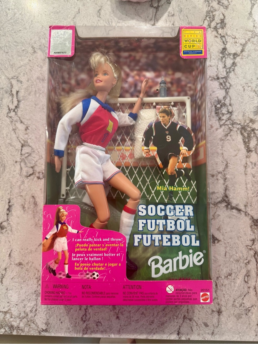 1999 FIFA Women’s World Cup Mia Hamm Soccer Barbie•Official Licensed Mattel
